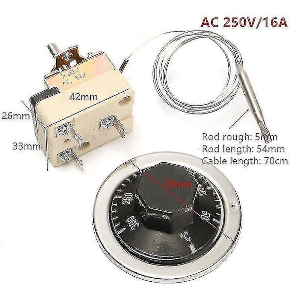Rotary Temperaturregulator Termostat AC 250V 16A Knap 50 Til 300 Grader Celsius Temperaturkontrolkontakt Til Elektrisk Ovn