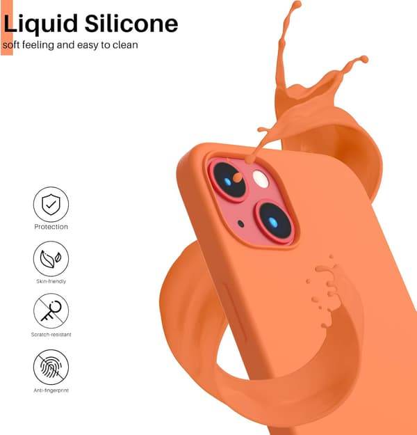 iPhone 13 Case, Liquid Silicone Case for 6.1 inch iPhone 13, Ultra-thin Case, Full Coverage Shockproof Protective Soft Case Orange Orange