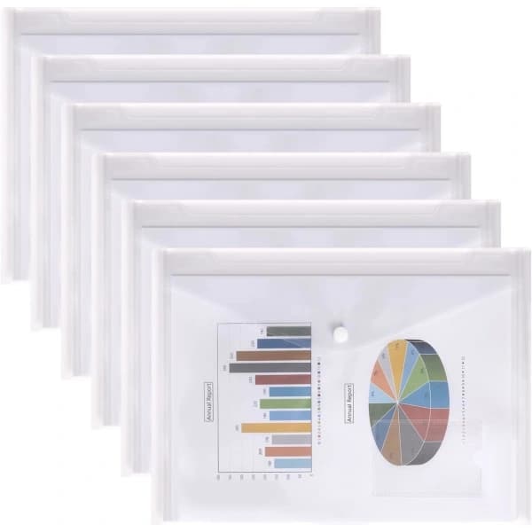 Transparent Plastmapper A4, Dokumentmapper for Papirarbeid, A4 Plastkonvolutter, 6-pakning
