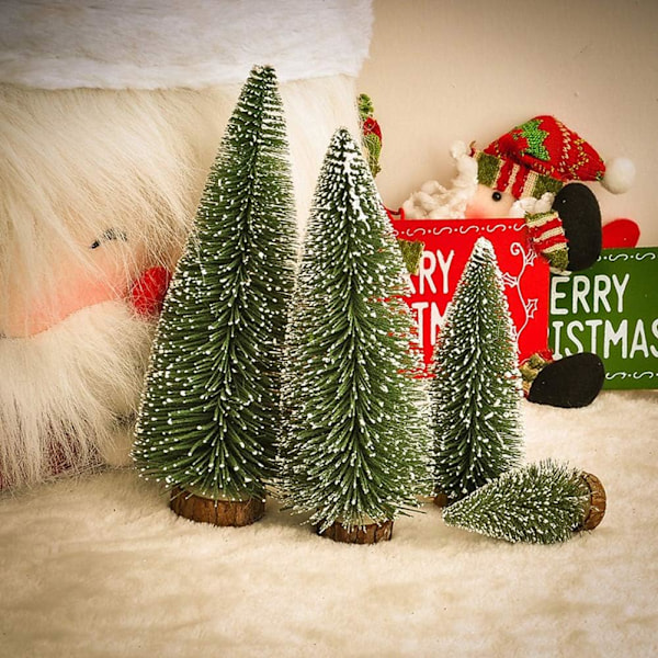 XJ-Litet Snøjuletre 5 stk Kunstige Frosttrær og 1M Lyslenke Mini Ornament Bordtrær Mini Furu