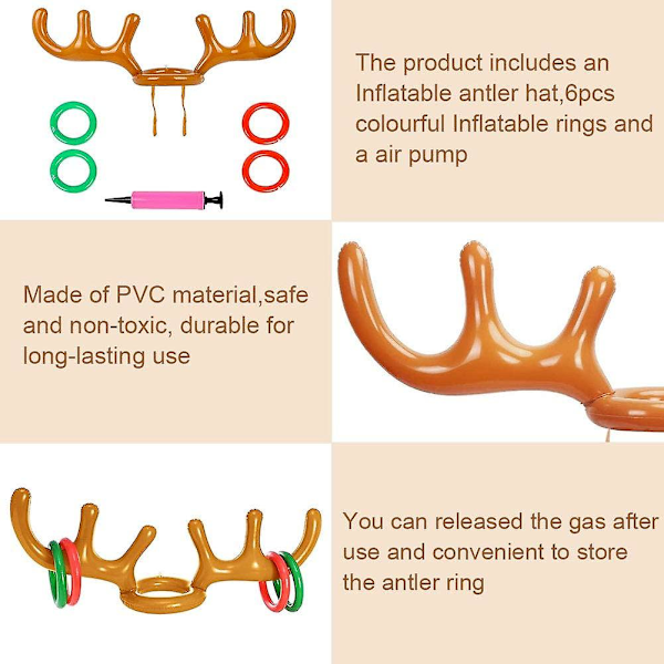 2-pak Oppustelige Rensdyr Gevir Hatte med Ringe, Oppustelig Rensdyr Gevir Hat, Oppusteligt Rensdyr Ringkast Spil til Familie Julefrokost
