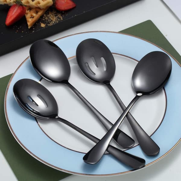Sorte Skeer 4 Dele, Serveringsske, Inkluderer 2 Serveringsskeer og 2 Hulskeer, Serveringsbestik i Rustfrit Stål Black