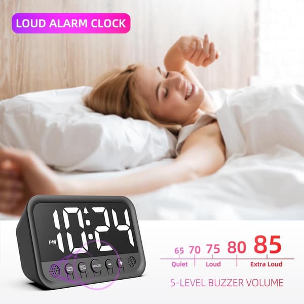 Digital väckarklocka med dimbar LED-display, högt larm och snooze för sovrum, skrivbord, djupsövare, vit