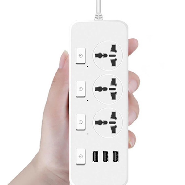 XJ-Strømadapter 5v2.1a med overspændingsbeskyttelse, 3 stikkontakter og 3 USB-porte, til USA/Storbritannien/EU