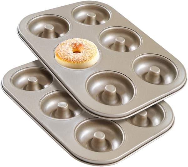 Donutforme Sæt med 2, Non-stick Små Mini Donut Bageforme, Kulstofstål Donut Bageplade Bagelform til 6 Donuts