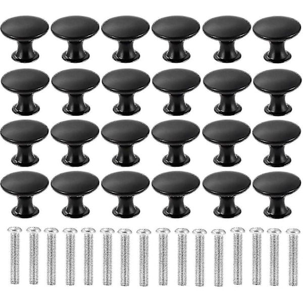 24 Pcs Round Cabinet Knobs, 30mm Matte Black Mushroom Shaped Drawer Pulls Door Handles
