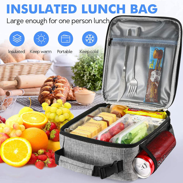 XJ-CDQ Isolerad Lunchväska Rolltop Lunchbox Tote Lunchväska för Ljusgrå