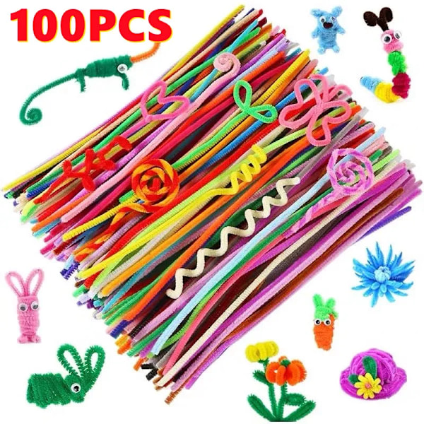 100 kpl 30 cm Chenille-varsipiippu Lasten lelut Värikkäät pehmoiset Tinsel-varret Langalliset tikut Kierretikku Käsintehty DIY-askartelutarvikkeisiin
