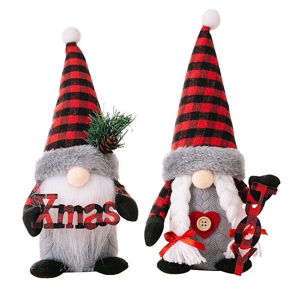 Jultomtar i Plysch, 2-pack Handgjorda Jultomtar från Sverige, Skandinaviska Figurer, Nordiska Tomtar i Plysch