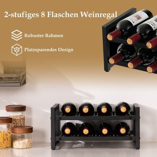 XJ-2-etagers metal vinreol til 8 flasker Flaskeholder med justerbare fodpuder