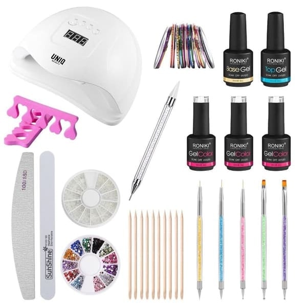 Nagel Startkit - Pro Gel Polish Set med 80W Nageltork med Display, Färger och Tillbehör - Ditt Nagelstudio Start PRO Kit Set_qq