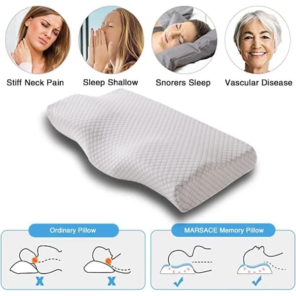 Ergonomic Memory Foam Pillow - Hypoallergenic Breathable Removable and Washable Neck Support - Grey