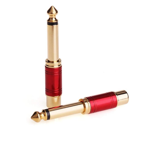 XJ-6.35mm 1/4 Tommers Hann Mono Til Rca Hunn Interconnect Lydadapter Konverteringsplugg (rød 4 Pakke)