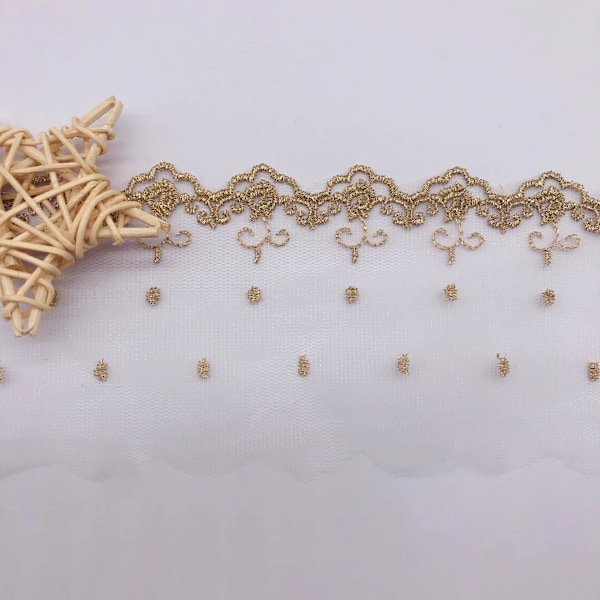 Transparent mesh guld blomster spets Mesh broderi klädtillbehör DIY dockkjol Lolit Barn Bröllop hattar spets