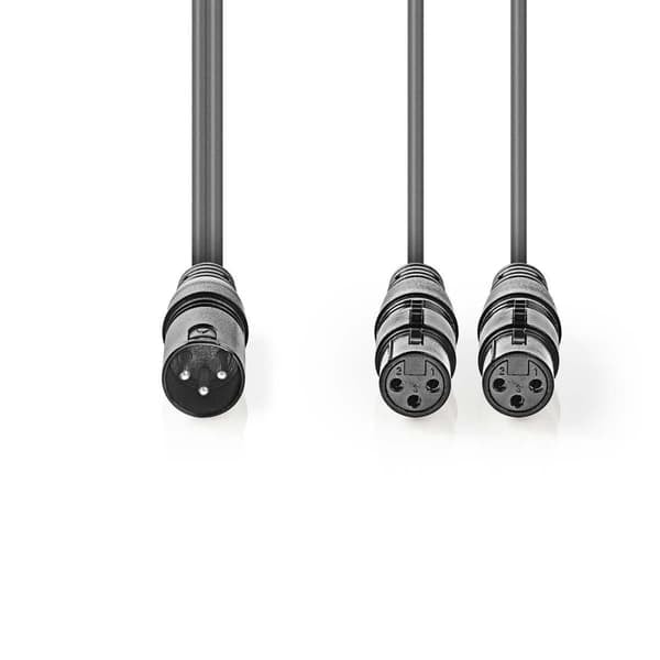 XJ-Balansoitu äänikaapeli | XLR 3-nastainen uros | 2x XLR 3-nastainen naaras | Nikkelipinnoitettu | 1,50 m | Pyöreä | PVC | Tummanharmaa | Pahvikotelo