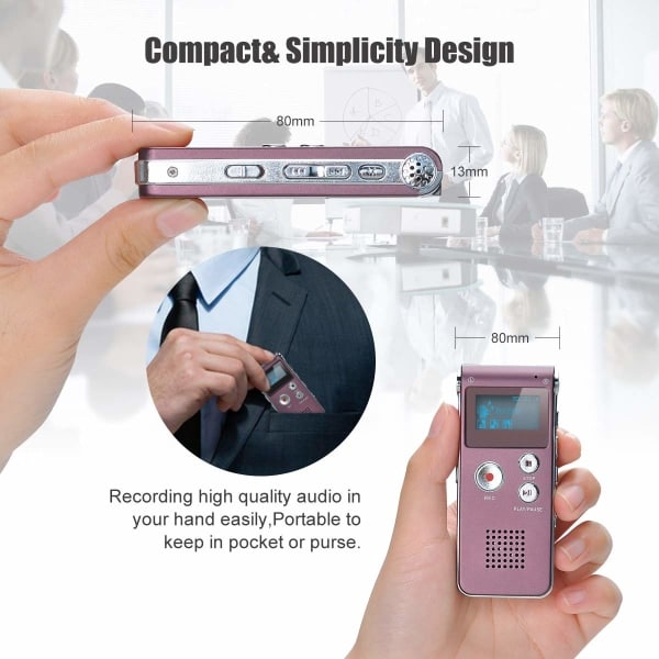 Bärbar digital röstinspelare ljudinspelare diktafon LCD-inspelare MP3-spelare - 8 GB (vinröd)