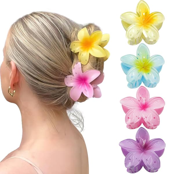 Hårklämmor med blommor 4-pack Gul/Blå/Lila/Rosa