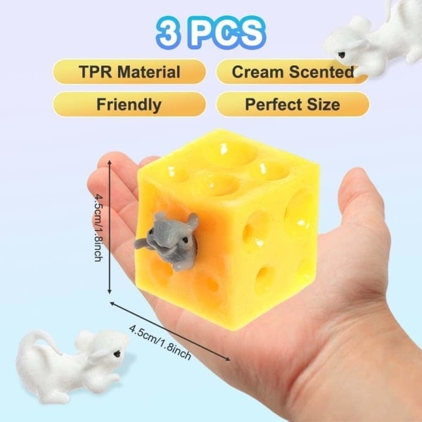 3-pakning Klem Ost Fidget Leker Gummi Simulert Ost Stress Angst Sensorisk