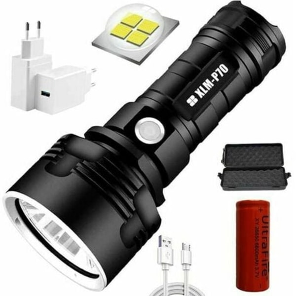 P70 lommelygte, ultra lysstærk med en effekt på 30000-100000 lumen, 3 belysningstilstande (Enkelt batteri, 50W-P70)