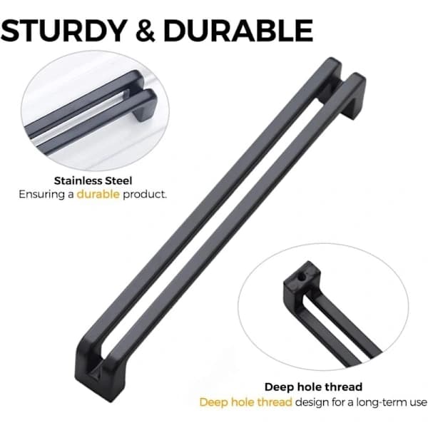 (6-pack) Knoppar för köksskåp, svarta lådknoppar, 96 mm centrumavstånd, knoppar för sovrumsskåp mod[pl]
