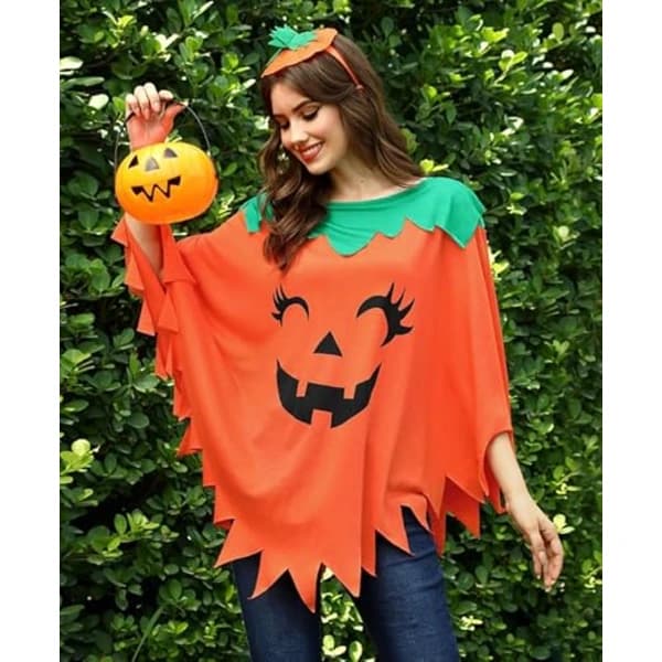 Halloween Pumpa Poncho Damdräkt Vuxen