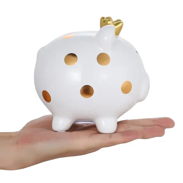 Keramisk spargris med krona, tecknad prickig spargris med avtagbar gummiplugg, present till barnrumsinredning White