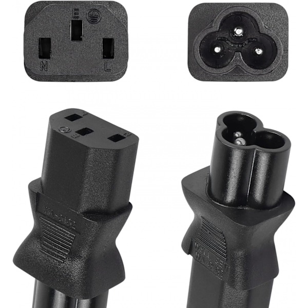 XJ-C13 till C6 strömadapter IEC 320 C13 hona till C6 hane 3-stifts AC-omvandlaruttag (2-pack)