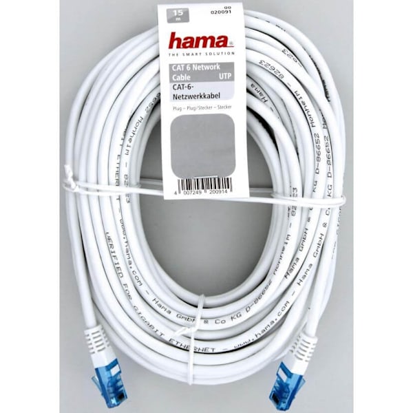 XJ-Hama Kabel Nätverk CAT6 UTP Bulk Vit 15m