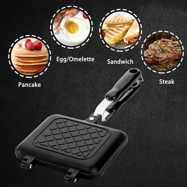 Dobbeltsidig smørbrødgrillpanne, non-stick komfyrtopp-brødrister (svart) Grid baking pan