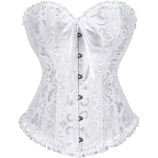 XJ-Korsett Toppar för Kvinnor, Bustier Shapewear Lingerie, Spets Midja Push Up Bodysuit Vit