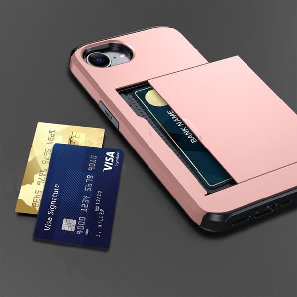 iPhone 17e / 16e Skal Hybrid Med Kortfack Roséguld 50