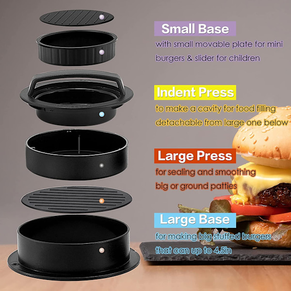 XJ-Hamburgermaskin - 3 i 1, Fylt Burger, Non-stick, Grillverktøy