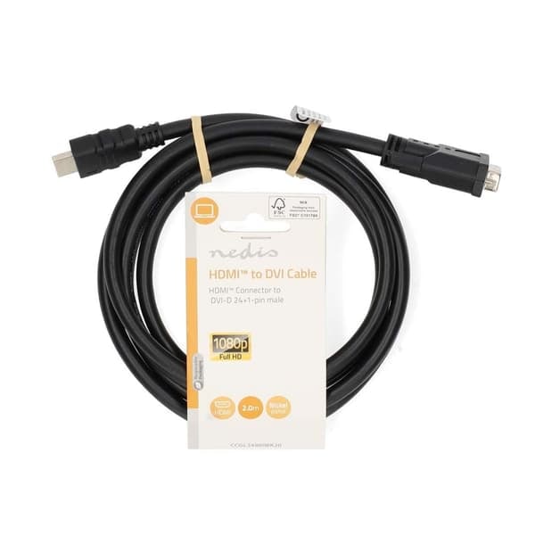 XJ-HDMI™ kabel | HDMI™ Stik | DVI-D 24+1-Pin Han | 1080p | Nikkelbelagt | 2.00 m | Lige | PVC | Sort | Label