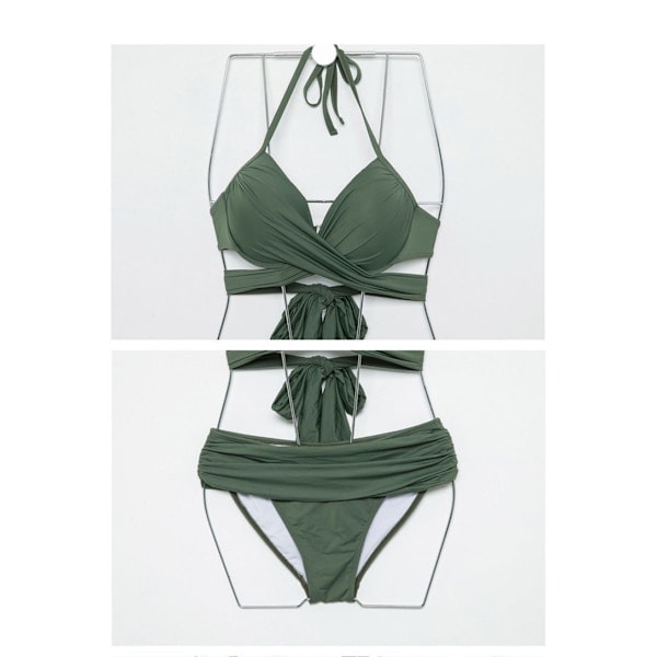 Ristikkäin sidottu ja jaetulla designilla varustettu bikini (vihreä S, 70-75), seksikkäästi keräävä