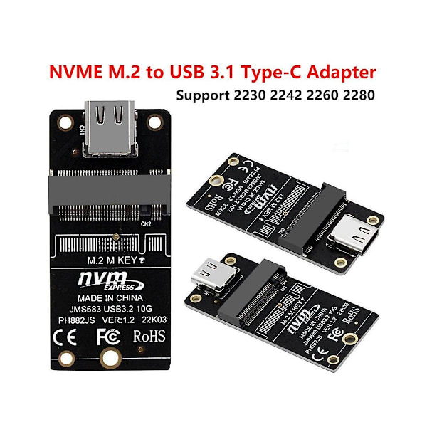 XJ-M.2 Till Typ-c SSD-Kapsling Adapter M2 Nvme Hdd-Kapsling Mellankort Jms583 Chip 10gbps Suppo