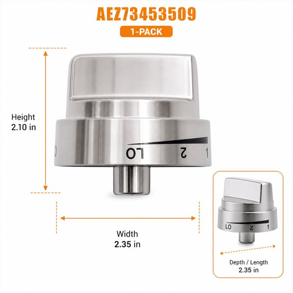 Erstatningsdel for komfyr- og ovnsbrennerkontrollknapp, passer til modell AEZ73453509 silver AEZ73453509