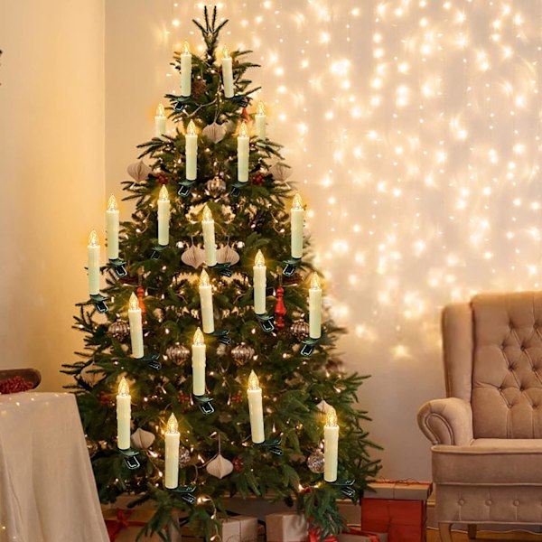 XJ-Julelys i form av juletre, 10 LED-lys, batteridrevet med fjernkontroll/timer/avtakbare klemmer/vanntette ringer for juledekorasjon
