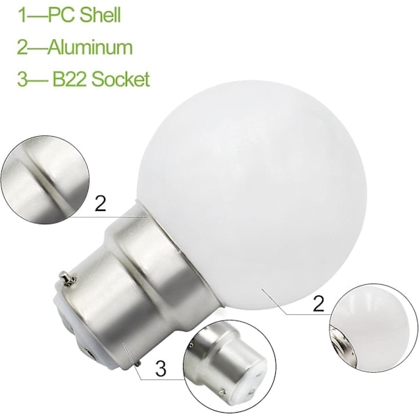 6 stk B22 LED-pære 3W Golfball Lyspærer B22 Bajonett Liten Globepære Dimbar