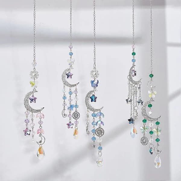 1 Æske DIY 5 Sæt Stjerne Måne Solfanger Sæt Hængende Solfanger Regnbuefanger Vindue Hængende Prisme Solfanger Glas Krystal Solfanger fo (FM...