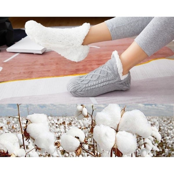 XJ-Varma stickade strumpor halksockor mysiga fleecestrumpor innetofflor svart 18-21 (insida 14-16cm) vinröd