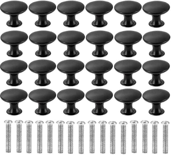 24 Pcs Round Cabinet Knobs, 30mm Matte Black Mushroom Shaped Drawer Pulls Door Handles