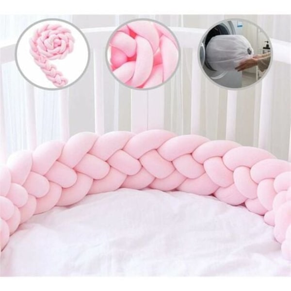 XJ-4 flettede babykuddar, serpentinvævede, antivibrationskuddar i fløjl til tremmesengsdekoration med linnedpose, rosa, 1,5 m