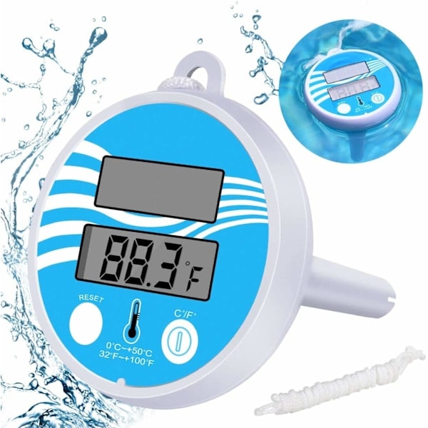 Digital flytande soldriven pooltermometer med snöre för inomhus- och utomhuspooler, spa, badtunnor, akvarier och dammar.