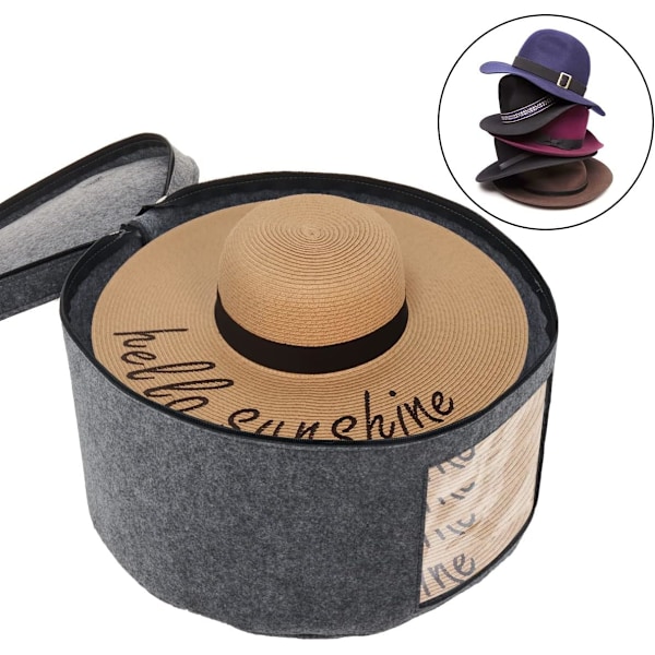XJ-Hattförvaringslåda med lock, 43 cm diameter Pop Up Hattlådor för kvinnor män förvaring