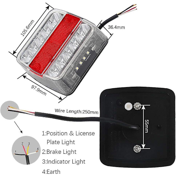 2 st LED-bakljus för släpvagn, Universal Släpvagnsbakljus 4 Funktioner