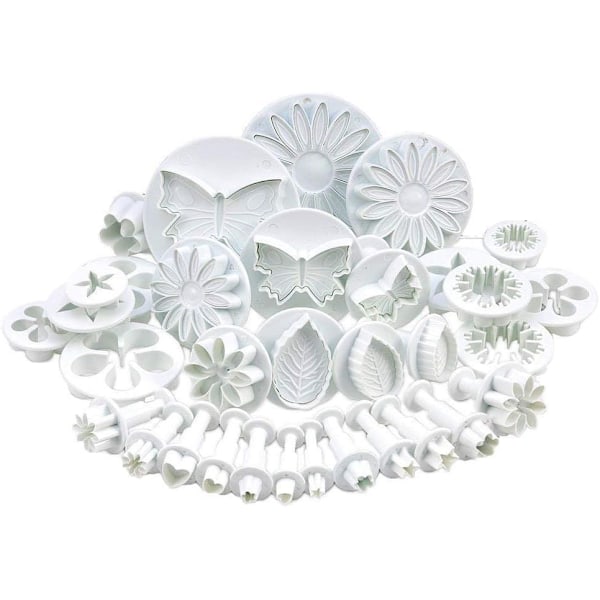 XJ-33-delt Fondantkake- og Kjekskutter for Sukkerkunst Blomster Blader Sommerfugl Hjerte Form Dekorationsform DIY Verktøy