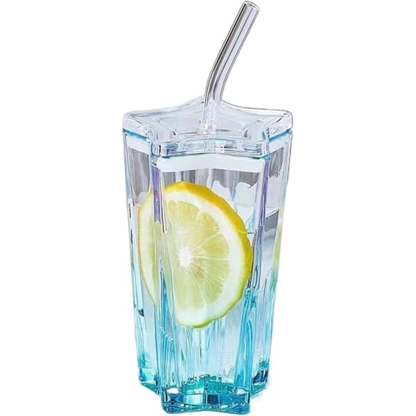 XJ-Kreativ glasdrickskopp med lock och sugrör, trendig gradientdryck, juice, tekopp, mjölk, kaffeglas, 300 ml