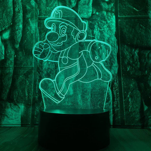 Animerad Super Running Mario Bros Actionfigur 3D LED Optisk