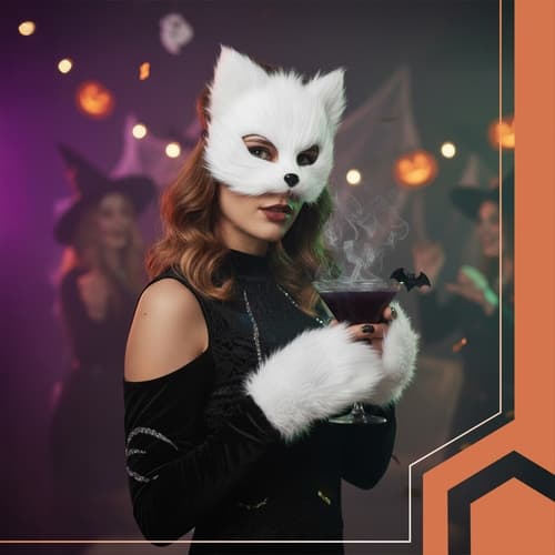 Cat Mask with Paws and Adjustable Tail – 4 Pieces Vit white