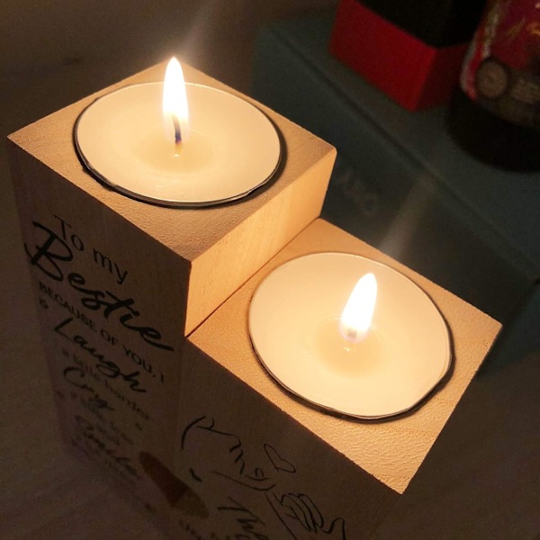 XJ-Hjärtformad ljusstake-ljus Alla hjärtans dag-dekoration Födelsedag-Träljus hantverk, bästa vän ljus. (Till min bästis)